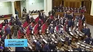 Scruffles in Ukraine Parliament: Massive brawl in Ukrainian parliament as PM dragged off podium