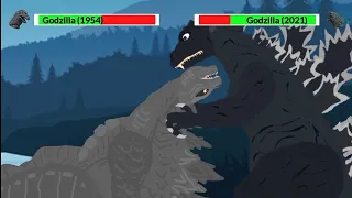 Godzilla 2021 vs Godzilla 1954 with healthbars