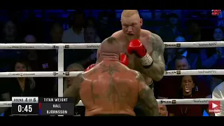 Eddie Hall bounces off the ropes and does the superman punch (Almost KO Thor)