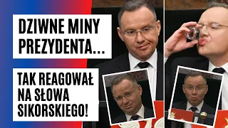 DZIWNE MINY PREZYDENTA! Tak Andrzej Duda reagował, kiedy Sikorski RUGAŁ jego środowisko | FAKT.PL