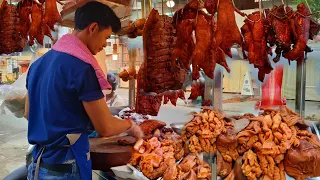 Popular Chopped Meat, Grilled Pork Head Skin, Duck, Fish, Intestine & More - Cambodian Street Food