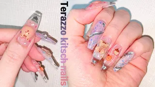 Terrazzo kitsch nail🐿💗 Make cute decorations / Nails extension / ASMR