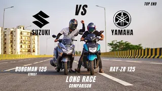 Yamaha Ray-ZR 125 Bs6 Vs Suzuki Burgman Street 125 Bs6 Long Race | Detail Comparison | Ksc Vlogs