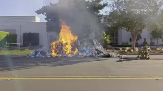 Trash Truck Dumps Fiery Load Into Street | Irvine, CA