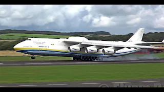 World's largest cargo aircraft the Antonov AN-225 touches down at Prestwick Airport