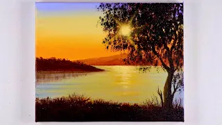 Sunset On The Lake Painting | Sunset Painting | Sunset Painting for Beginners