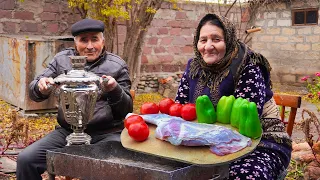 Cooking Lamb Meat with Lots of Vegetables in a Pot in the Village, Delicious Rural Village Lunch