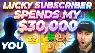 LUCKY SUBSCRIBER SPENT my $30,000.. and HE GOT A MAX WIN!! - SUPER DEGENERATE!! (Bonus Buys)
