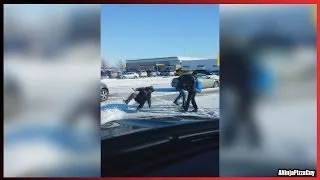Guy Laughs At Kids Slipping On Ice