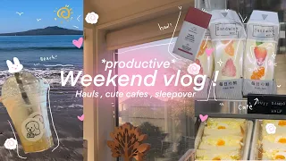 *PRODUCTIVE* Weekend in my life ! 🍙 | Hauls , Cute Cafés , sleepover 🥯