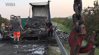 06/10/2021 - VN24 - Difficult recovery of burnt-out semitrailer on A2 motorway