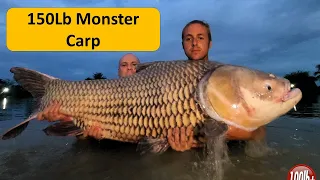 Fishing in Thailand Monster 150Lb carp at  Jurassic Mountain Resort & Fishing Park.