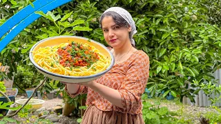 Cooking spaghetti in the village| traditional life