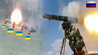 Horrifying Moments! Ukrainian Tanks convoy Ambushed by Russia ATGM