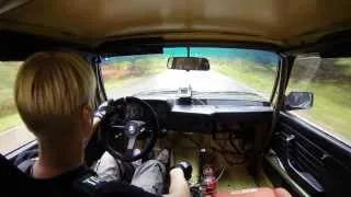 Youngtimer rally. Down&Uphill racing spin. BMW 315 e21. View from inside.