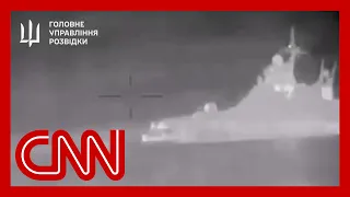Video shows what Ukraine claims is drone strike that sunk Russian patrol ship