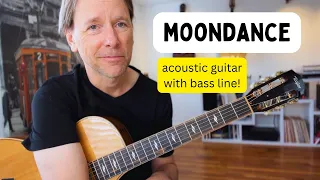 How to play Moondance for Acoustic Guitar with bass line. Tabs available!