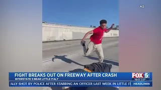 Video Shows Men Brawl On Freeway After Crash