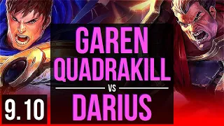 GAREN vs DARIUS (TOP) | Quadrakill, KDA 12/0/8, Legendary | Korea Diamond | v9.10