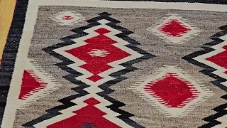 Native American Navajo Rug in Eye Dazzler Pattern in Ivory, Red, Black , The Persian  Knot, SKU 2004