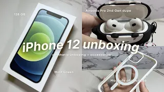 iPhone 12 128gb mint green 2023 🍏 unboxing accessories, airpods pro 5th gen dupe, & phone case🌷