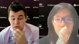 World Champion Magnus Carlsen is Pawn Up in the Endgame and Tries to Win vs. Woman No.1 Hou Yifan