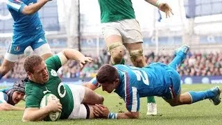 Fergus McFadden touches down for excellent Try - Ireland v Italy 8th March 2014
