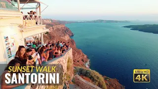 Fira, Santorini at sunset time 🇬🇷  Greece walking tour in 4k (Citytour) 2022