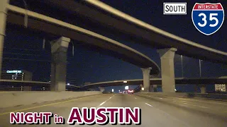 I-35 SB Night Drive through Downtown Austin between 45 Tollway Interchanges