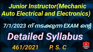 Junior Instructor(Mechanic Auto Electrical and Electronics).Detailed Syllabus(Exam.7/1/2023)