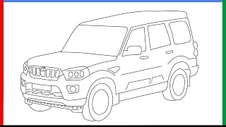 How to draw Mahindra Scorpio step by step for beginners