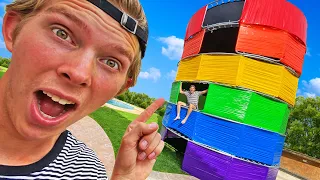 OVERNIGHT in 100 Layer Rainbow Duct Tape 6 Story HOUSE!
