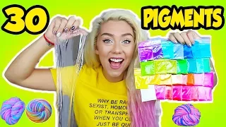 MIXING 30 PIGMENTS INTO CLEAR SLIME! GIANT 30 PIGMENT RAINBOW SLIME SMOOTHIE! | NICOLE SKYES