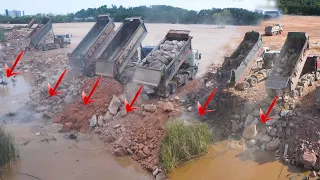 Skill Operator Big Machines Dozer Moving Massive Stone With Dump Truck Good Delivery