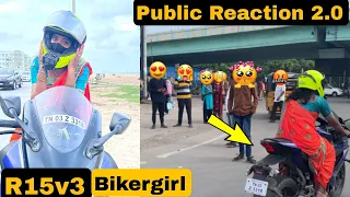 😱😧 Public Reaction 2.0  to Bikergirl in R15v3 | Traditional waer 😍 with bike drive 🥰 #sparrowqueen