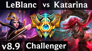 LEBLANC vs KATARINA (MID) ~ Quadrakill, Legendary ~ Korea Challenger ~ Patch 8.9