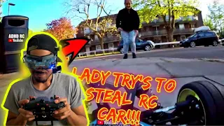 Crazy Lady tries to steal FPV Rc Cars In N Out Troll Prank!!!