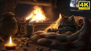 Détendez-vous avec le chat ronronnant et la cheminée crépitante 🔥 Dormez dans une ambiance hivernale