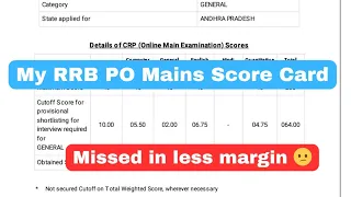 My RRB PO Mains Score Card ☹️ Out in less margin