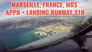 Marseille airport, France: Steep approach + landing runway 31R along the city. MRS / LFML. ATIS+ATC