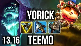 YORICK vs TEEMO (TOP) | 8/2/7, 900K mastery, 300+ games | TR Diamond | 13.16