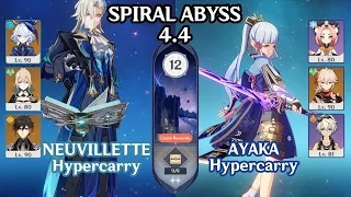 Neuvillette C0 & Ayaka C0 Hypercarries Ver.4.4 Spiral Abyss Floor 12 ☆9 Stars【Genshin Impact】