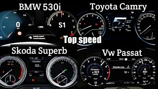 Vw Passat Vs Toyota Camry Vs Skoda Superb Vs BMW 530i Top speed comparison / acceleration Battle