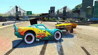 GTA 4 Crazy Aqua Lightning McQueen Car Crashes Compilation | GTA IV Disney Car Mods