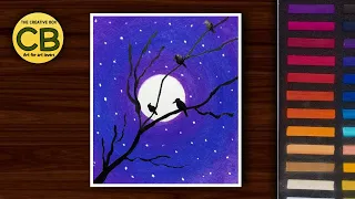 Moonlight scenery 😍❤️| Soft pastels drawing #shorts #drawing