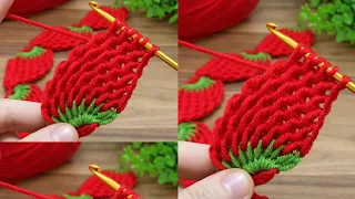 How to make a crochet strawberry bandana with a very easy method #crochet #babybandana