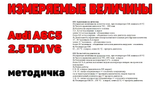 Измеряемые величины Audi A6C5 2.5 TDI V6. Методичка.