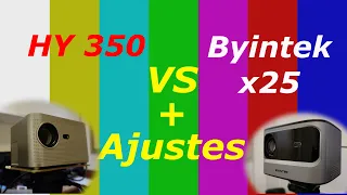 Projetor HY350 VS Byintek X25. Comparação e ajustes para melhor imagem.