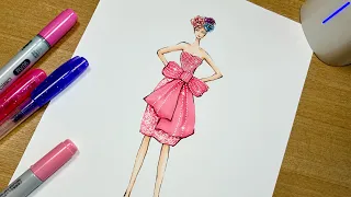 How to draw a girl with a beautiful dress