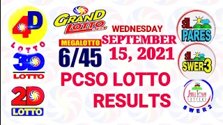 Lotto Result September 15 2021 (Wednesday), 6/55, 6/45, 3D, 2D | PCSO lotterry draw
